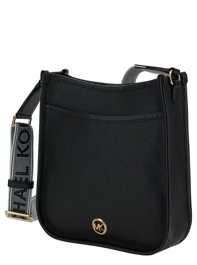 Shop Michael Michael Kors Black Crossbody Bag With Mk Logo Detail In Hammered Leather Woman