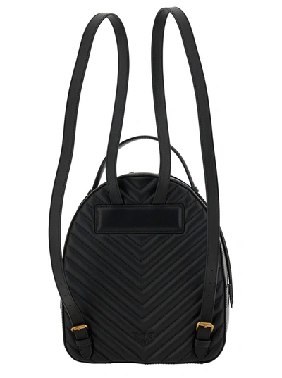 Shop Pinko 'love Click' Black Backpack With Love Birds Diamond Logo Detail In Chevron Leather Woman