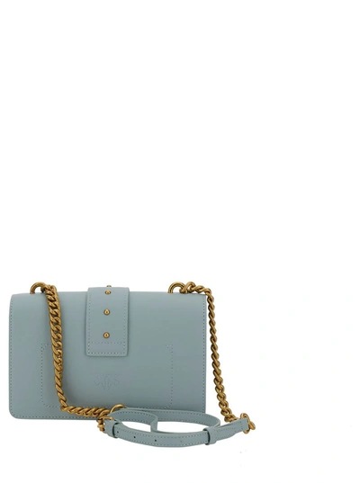 Shop Pinko 'mini Love Bag Icon' Light Blue Shoulder Bag With Logo Patch In Smooth Leather Woman