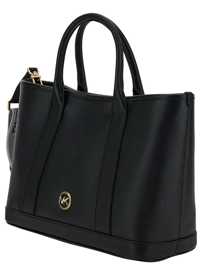 Shop Michael Michael Kors 'luisa' Black Tote Bag With Mk Logo Detail In Grain Leather Woman