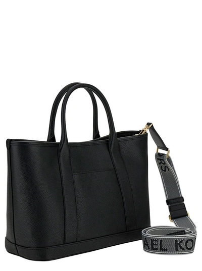 Shop Michael Michael Kors 'luisa' Black Tote Bag With Mk Logo Detail In Grain Leather Woman