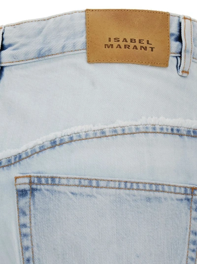 Shop Isabel Marant Light Blue Shorts With Patch Logo And Contrasting Details In Cotton Denim Woman