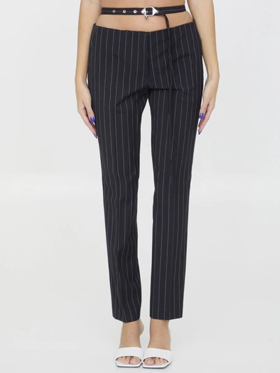 Shop Attico Pinstriped Pants In Blue