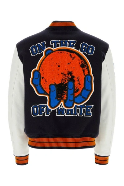 Shop Off-white Off White Man Multicolor Wool Blend And Leather Bomber Jacket