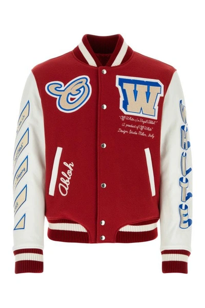 Shop Off-white Off White Man Two-tone Wool Blend Bomber Jacket In Multicolor