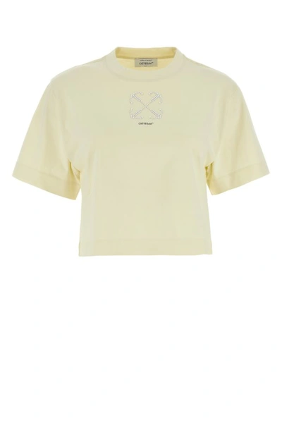 Shop Off-white Off White Woman Cream Cotton T-shirt In Yellow