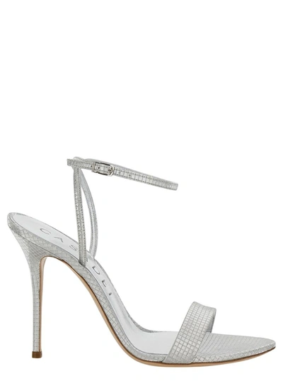 Shop Casadei 'diadema' Silver Sandals With Blade Heel In Metallic Fabric Woman In Grey