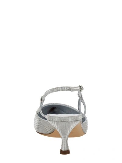 Shop Casadei Silver Slingback Pumps With Kitten Heel In Reflective Metallic Fabric Woman In Grey