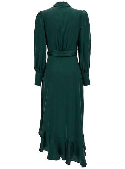 Shop Zimmermann Midi Asymmetric Green Dress With Belt In Silk Woman