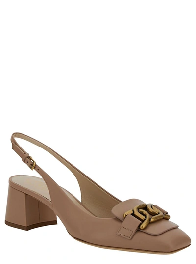 Shop Tod's Pink Slingbacks With Chain Detail In Leather Woman