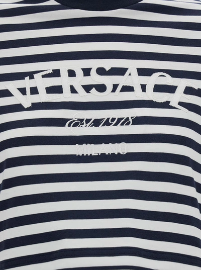 Shop Versace Striped Tshirt In Blu