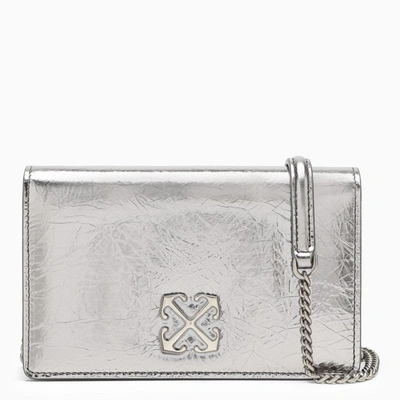 Shop Off-white Â„¢ Cracked Metallic Leather Shoulder Clutch Women In Silver