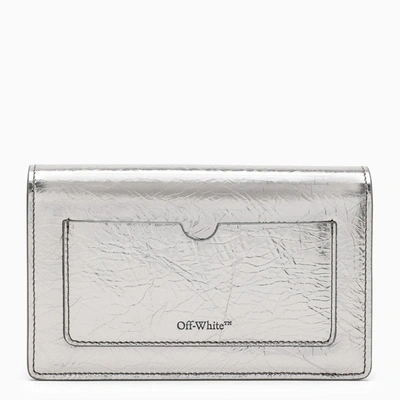 Shop Off-white Cracked Metallic Leather Shoulder Clutch Women In Silver