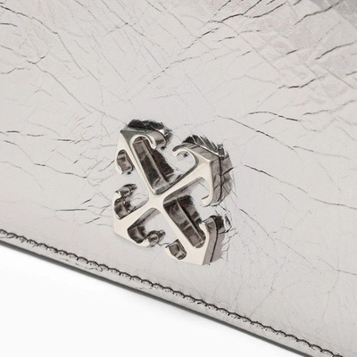 Shop Off-white ™ Cracked Metallic Leather Shoulder Clutch Women In Silver