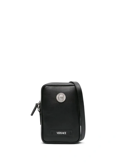 Shop Versace Phone Case Calf Accessories In Black