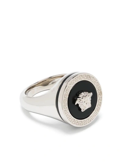Versace Medusa Logo Detailed Ring In Grey