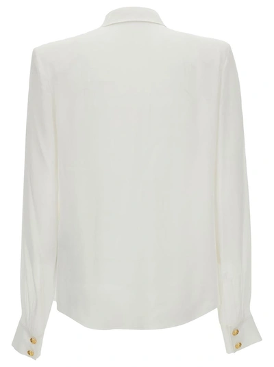 Shop Balmain 2 Pkts Crepe De Chine Buttoned Shirt In White