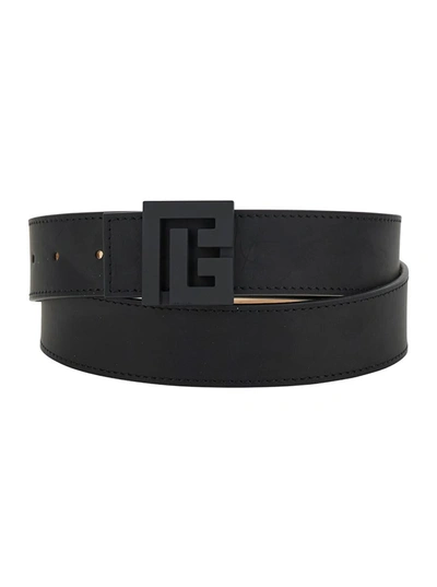 Shop Balmain Black Belt With Logo Buckle Detail In Leather Man