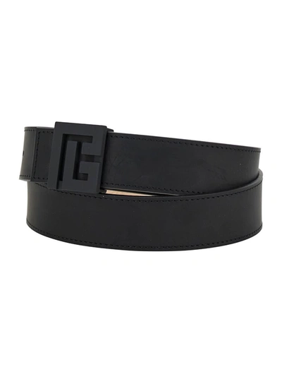 Shop Balmain Black Belt With Logo Buckle Detail In Leather Man