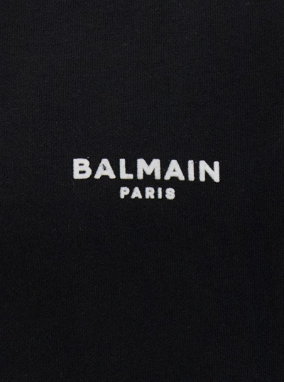 Shop Balmain Black Crewneck Sweatshirt With Contrasting Logo Print At The Front In Cotton Man