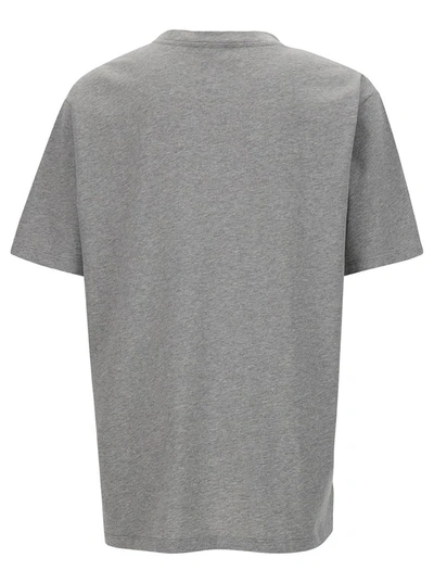 Shop Balmain Grey Crew Neck T-shirt With Logo Print On The Chest In Cotton Man
