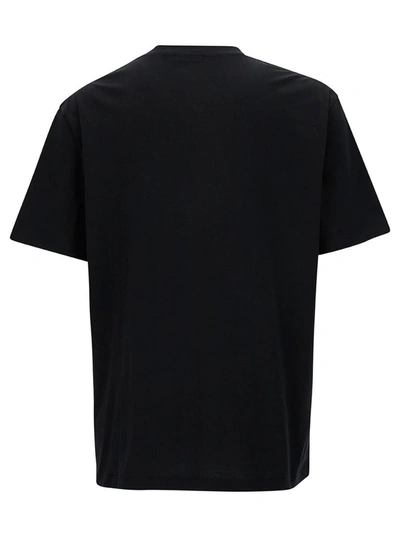 Shop Balmain Black Crewneck T-shirt With Contrasting Logo Embroidery In Cotton Man