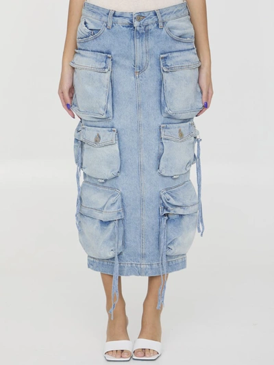 Attico Cargo Denim Skirt In Blue
