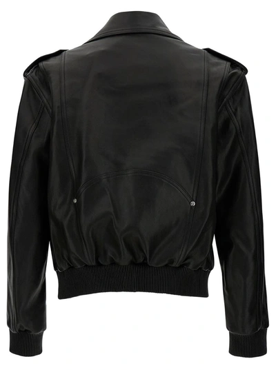 Shop Balmain Black Biker Jacket With Revers Collar In Leather Woman