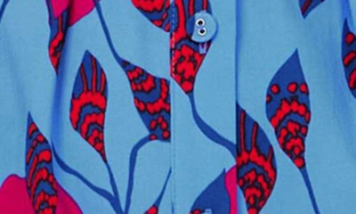 Shop Dvf Lux Leaf Print Long Sleeve Midi Shirtdress In Lantern Leaves Pure Blue
