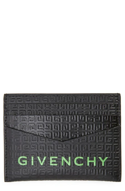 Shop Givenchy 4g Debossed Leather Card Holder In Black/ Green