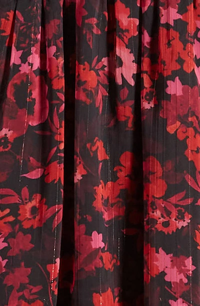 Shop Love, Nickie Lew Kids' Metallic Stripe Floral Smocked Waist Party Dress In Black/ Red