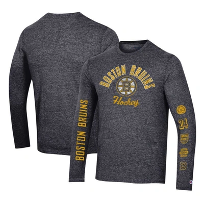 Shop Champion Heather Black Boston Bruins Multi-logo Tri-blend Long Sleeve T-shirt