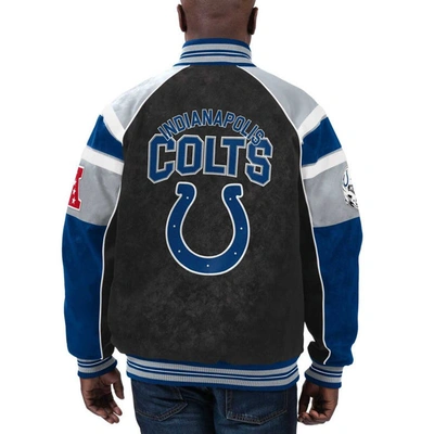 Shop G-iii Sports By Carl Banks Black Indianapolis Colts Faux Suede Raglan Full-zip Varsity Jacket