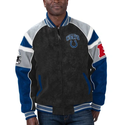 Shop G-iii Sports By Carl Banks Black Indianapolis Colts Faux Suede Raglan Full-zip Varsity Jacket