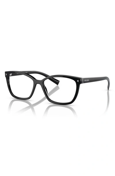 Prada 53mm Rectangular Optical Glasses In Black