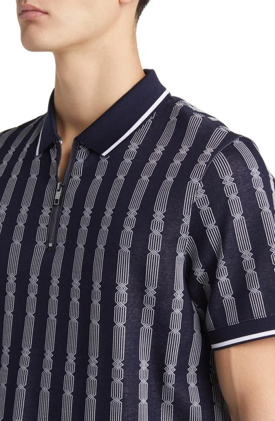 Shop Ted Baker London Icken Regular Fit Cable Stripe Jacquard Zip Polo In Navy