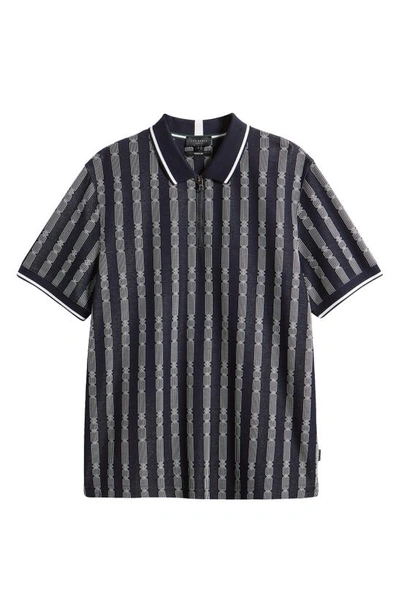 Shop Ted Baker Icken Regular Fit Cable Stripe Jacquard Zip Polo In Navy