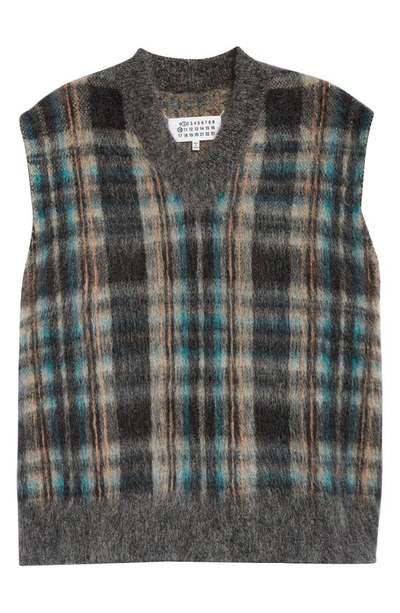 Shop Maison Margiela X Pendleton Plaid Mohair & Wool Blend V-neck Sweater Vest In Walnut/ Orange/ Petrol/ Black