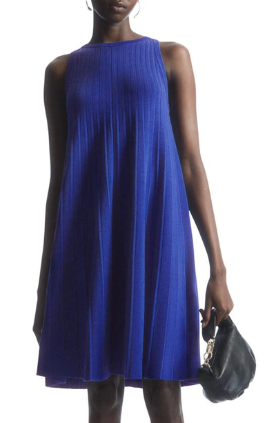 Shop Cos Pleated Knit Trapeze Dress In Blue Bright
