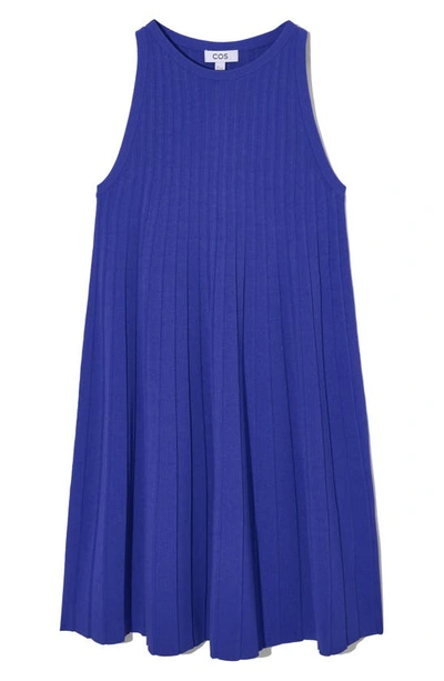Shop Cos Pleated Knit Trapeze Dress In Blue Bright