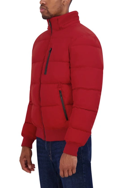 Shop Nautica Faux Fur Trim Water Resistant Bomber Jacket In Red