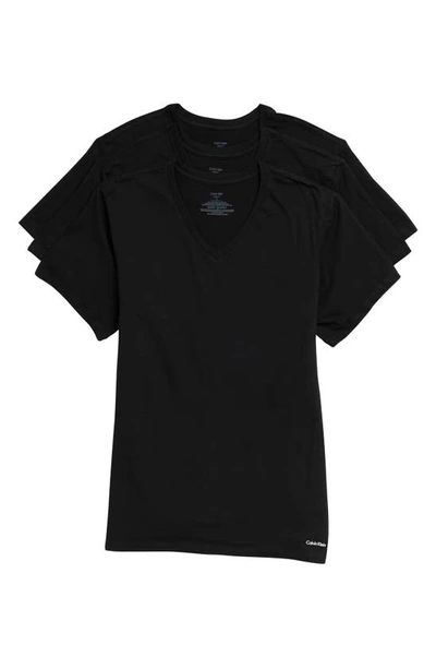 Shop Calvin Klein 3-pack Cotton V-neck T-shirt In 001 Black