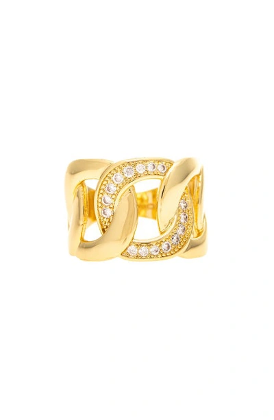 Shop Rivka Friedman 18k Gold Plated Pavé Cubic Zirconia Curb Link Ring In 18k Gold Clad