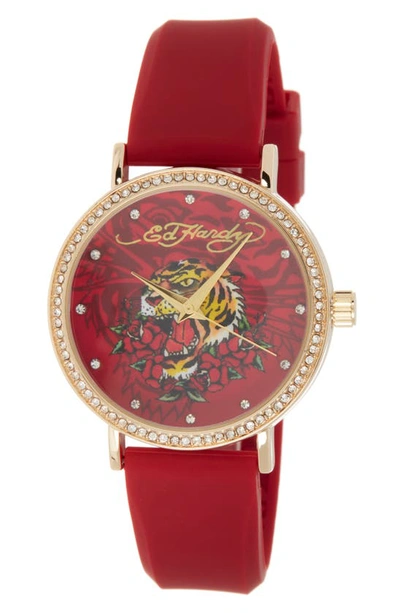 Shop I Touch Crystal Tiger Silicone Strap Watch, 38mm X 44mm In Matte Red