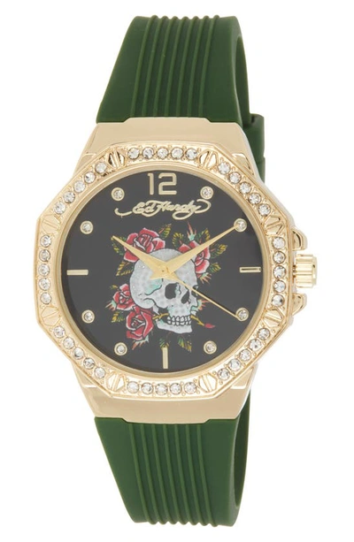 Shop I Touch Ed Hardy Silicone Strap Watch, 38mm In Matte Green