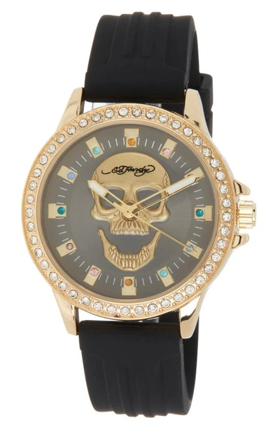 Shop I Touch X Ed Hardy Silicone Strap Watch, 38mm In Matte Black