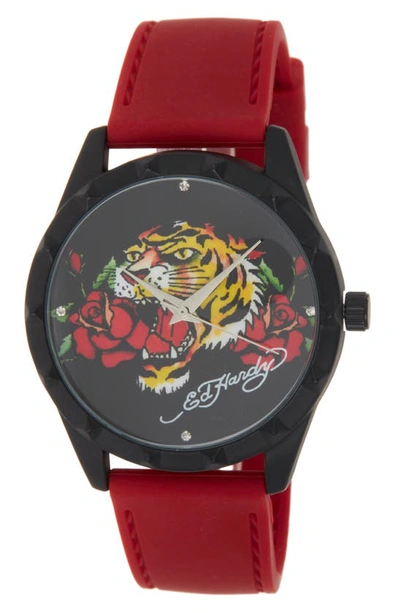 Shop I Touch X Ed Hardy Silicone Strap Watch, 40mm In Matte Red