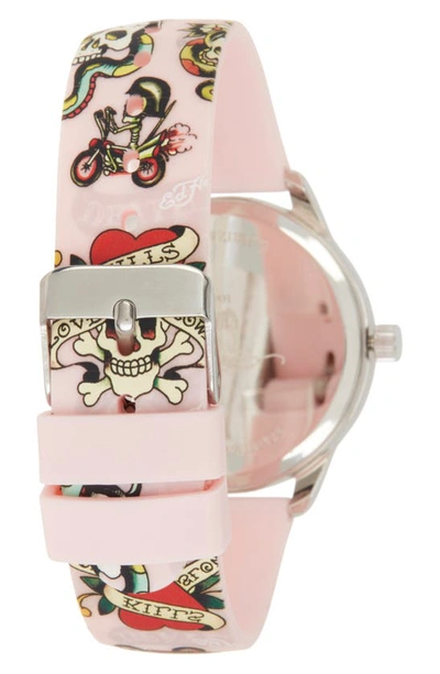 I Touch Ed Hardy Crystal Skull Silicone Strap Watch, 38mm X 44mm In Matte Pink