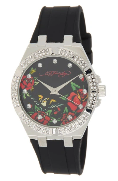 Shop I Touch Crystal Rose Dial Silicone Strap Watch, 38mm X 42mm In Matte Black