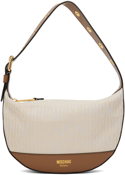 Shop Moschino Off-white & Tan Logo Shoulder Bag In A3006 Ivory